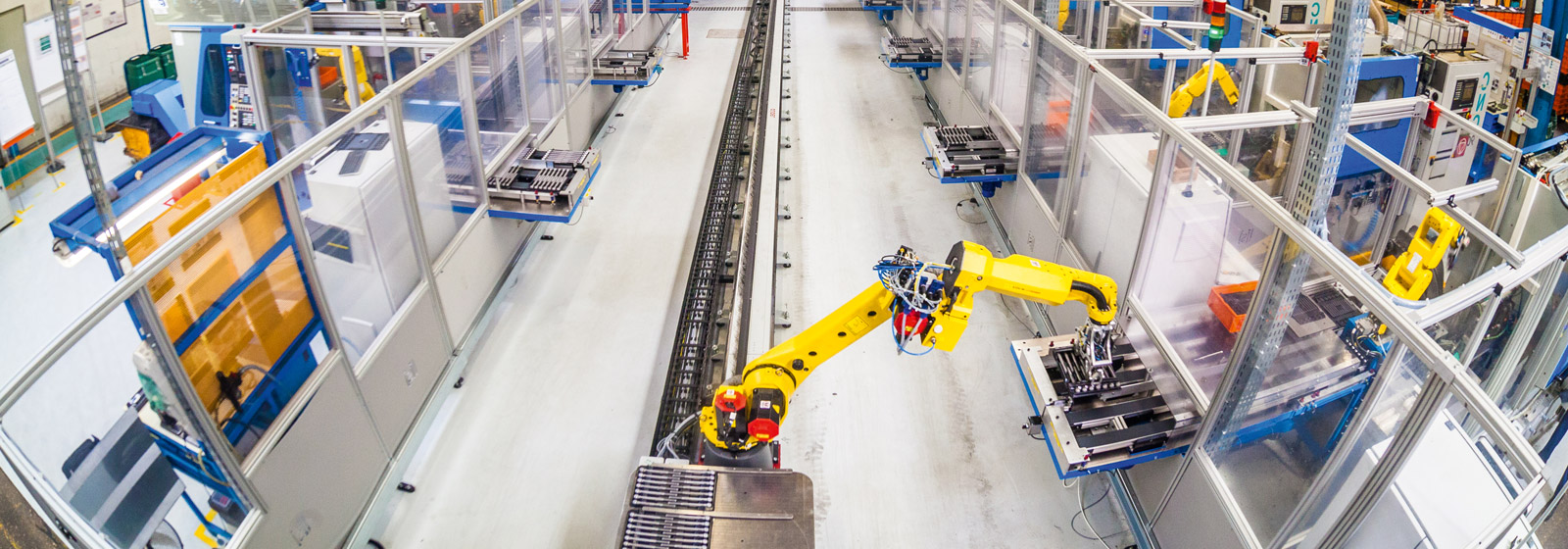 Robot on rail handling materials